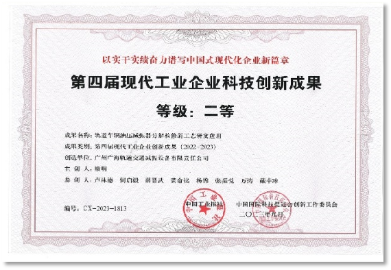 第四届现代工业企业科技创新成果二等奖